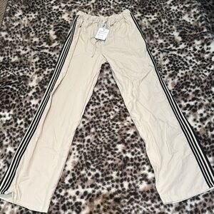 Cream and Black Joggers with Sporty Stripes